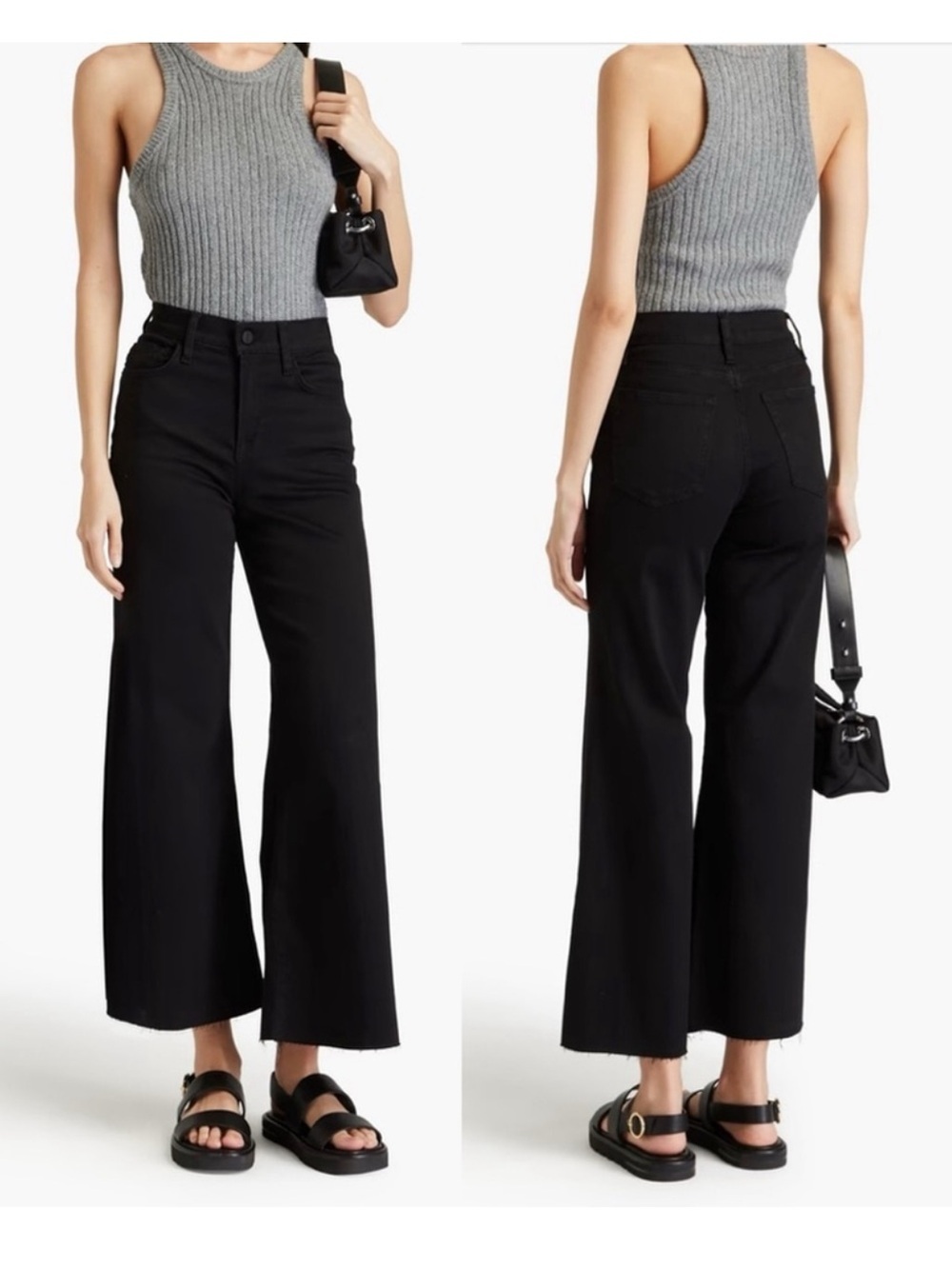 Frame Le Palazzo Crop Wide Leg High Waist Black Stretch Jeans Size 8